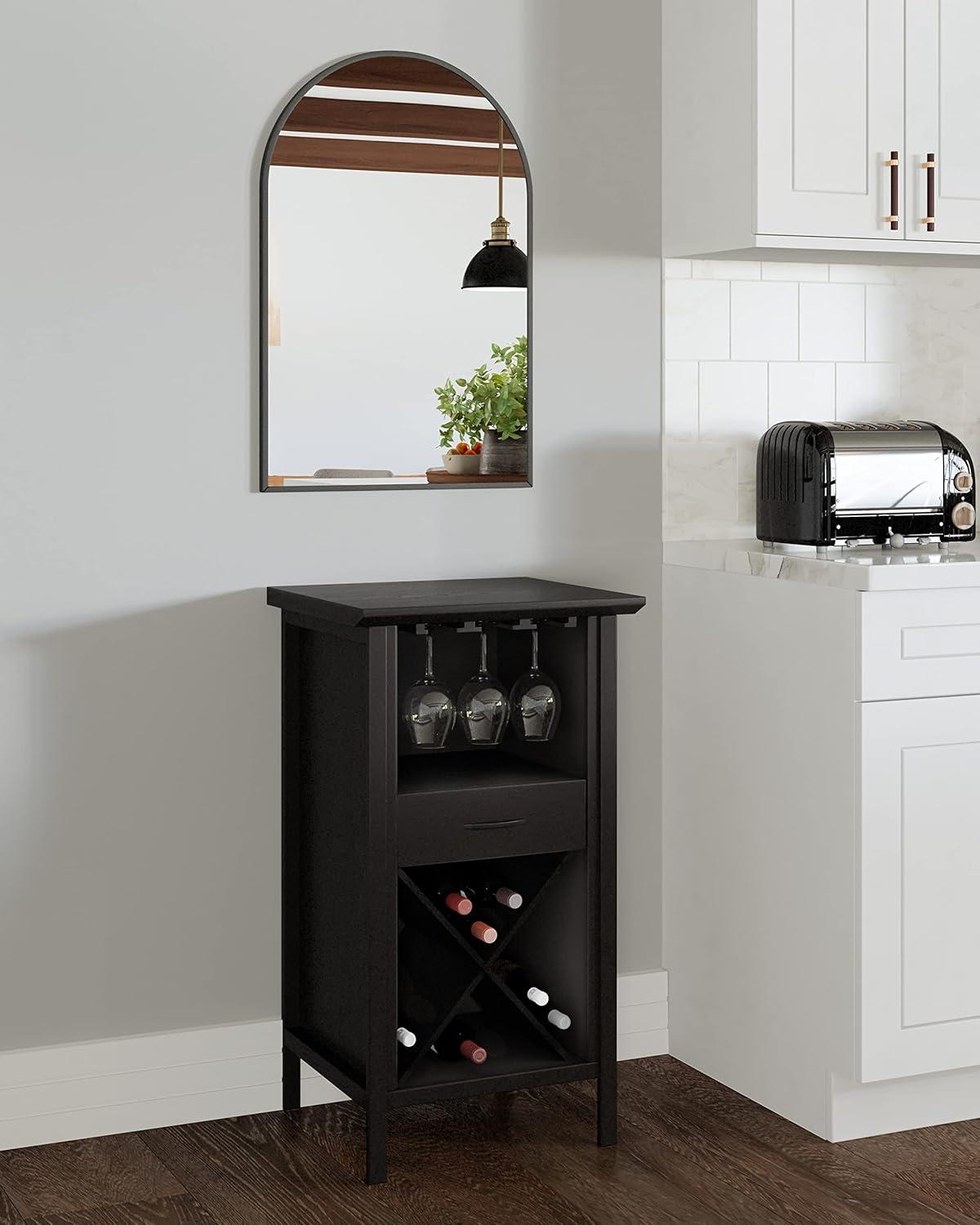 imageLeick Home 9061SL Mission Wine Stand with Glass and Bottle Storage Two Drawer for Buffet Dining Room Living Room Kitchen Slate Black FinishBlack Wash