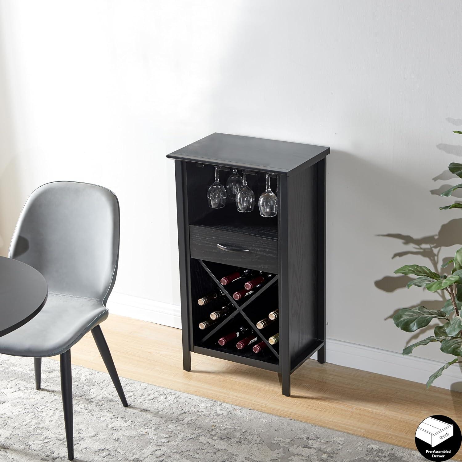 imageLeick Home 9061SL Mission Wine Stand with Glass and Bottle Storage Two Drawer for Buffet Dining Room Living Room Kitchen Slate Black FinishBlack Wash