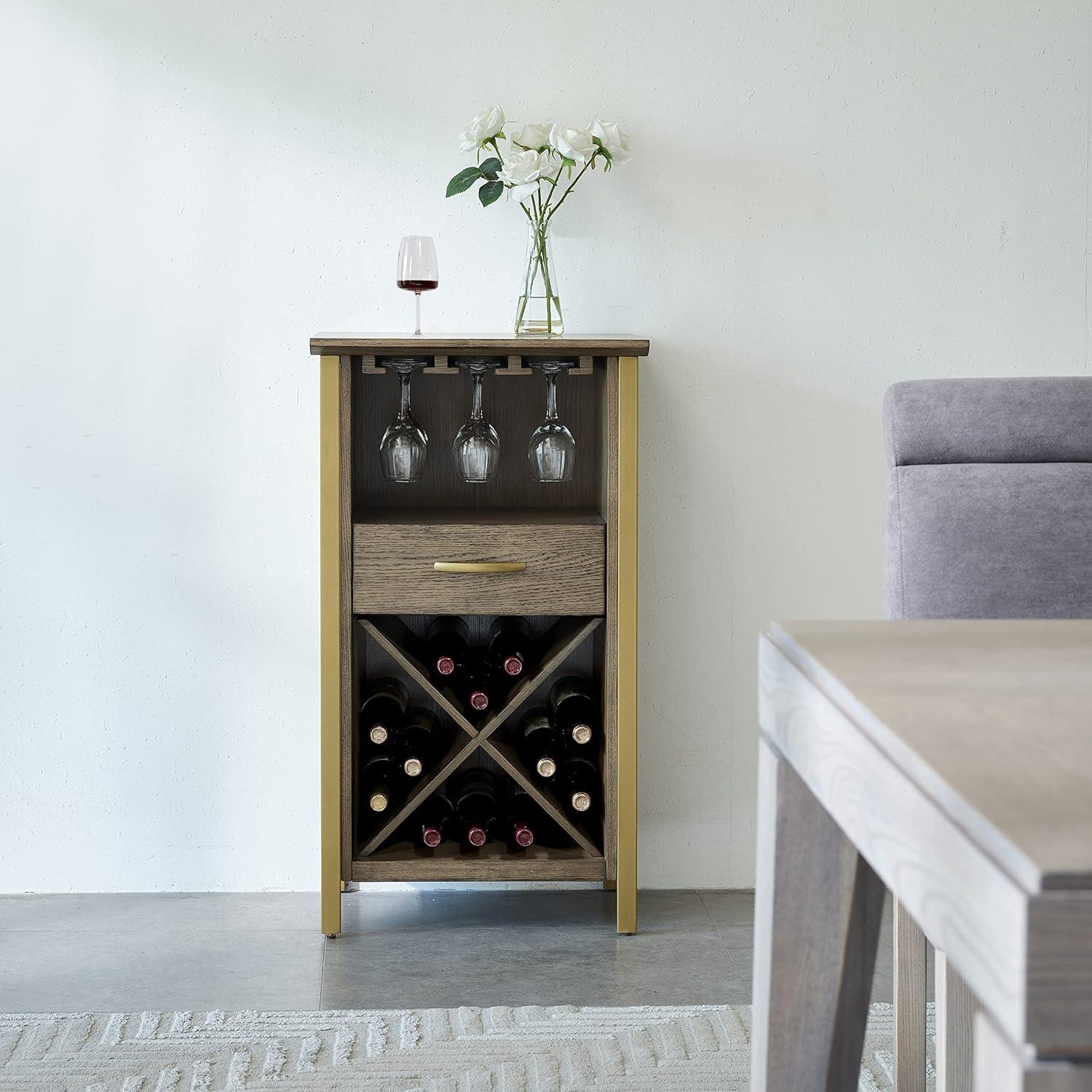 imageLeick Home 9061SL Mission Wine Stand with Glass and Bottle Storage Two Drawer for Buffet Dining Room Living Room Kitchen Slate Black FinishDune