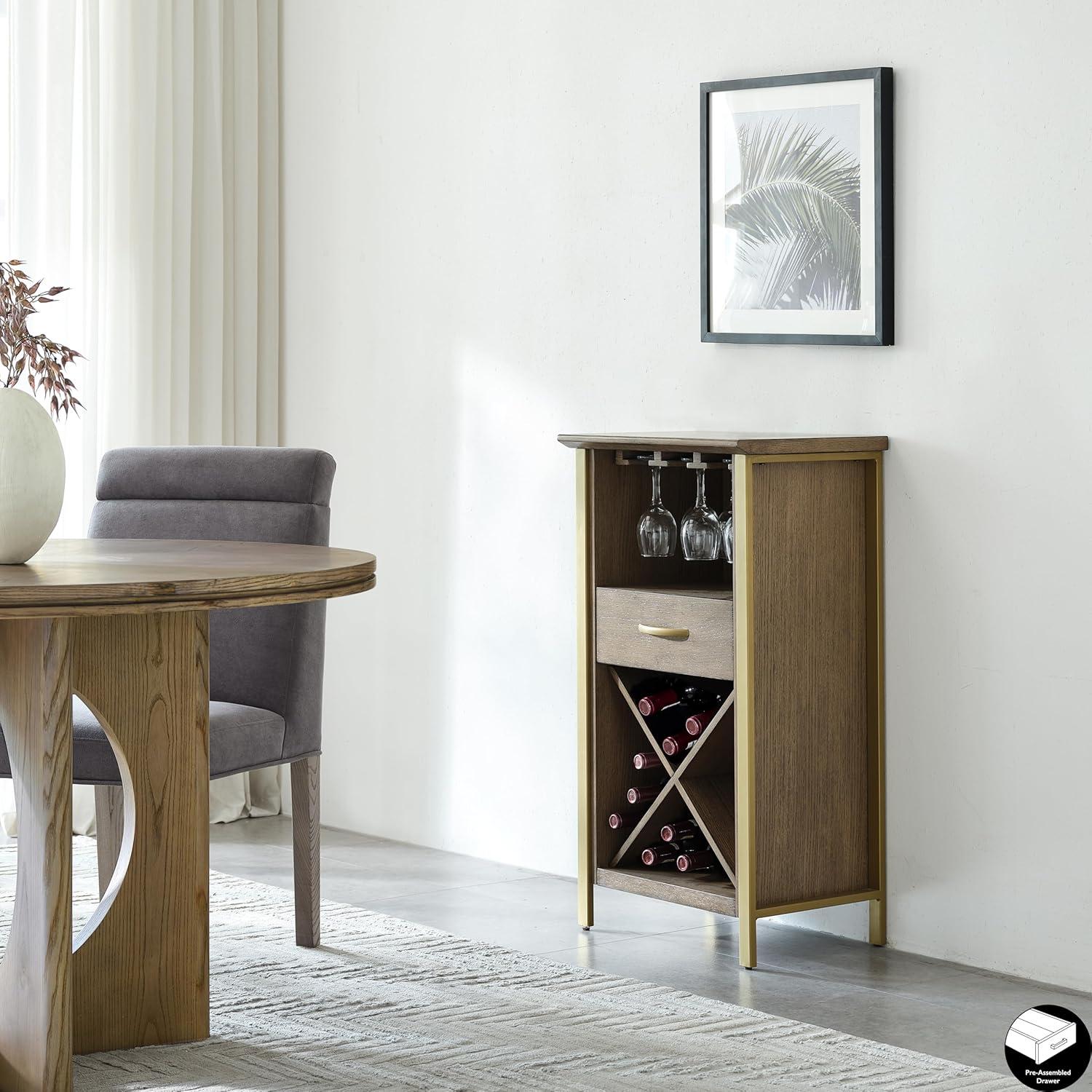 imageLeick Home 9061SL Mission Wine Stand with Glass and Bottle Storage Two Drawer for Buffet Dining Room Living Room Kitchen Slate Black FinishDune