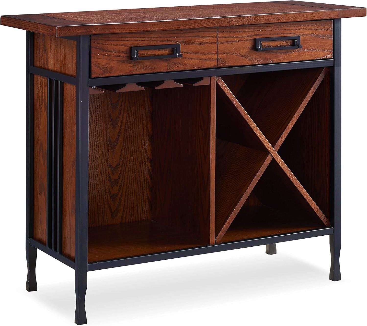 imageLeick Home 9061SL Mission Wine Stand with Glass and Bottle Storage Two Drawer for Buffet Dining Room Living Room Kitchen Slate Black FinishMission Oak