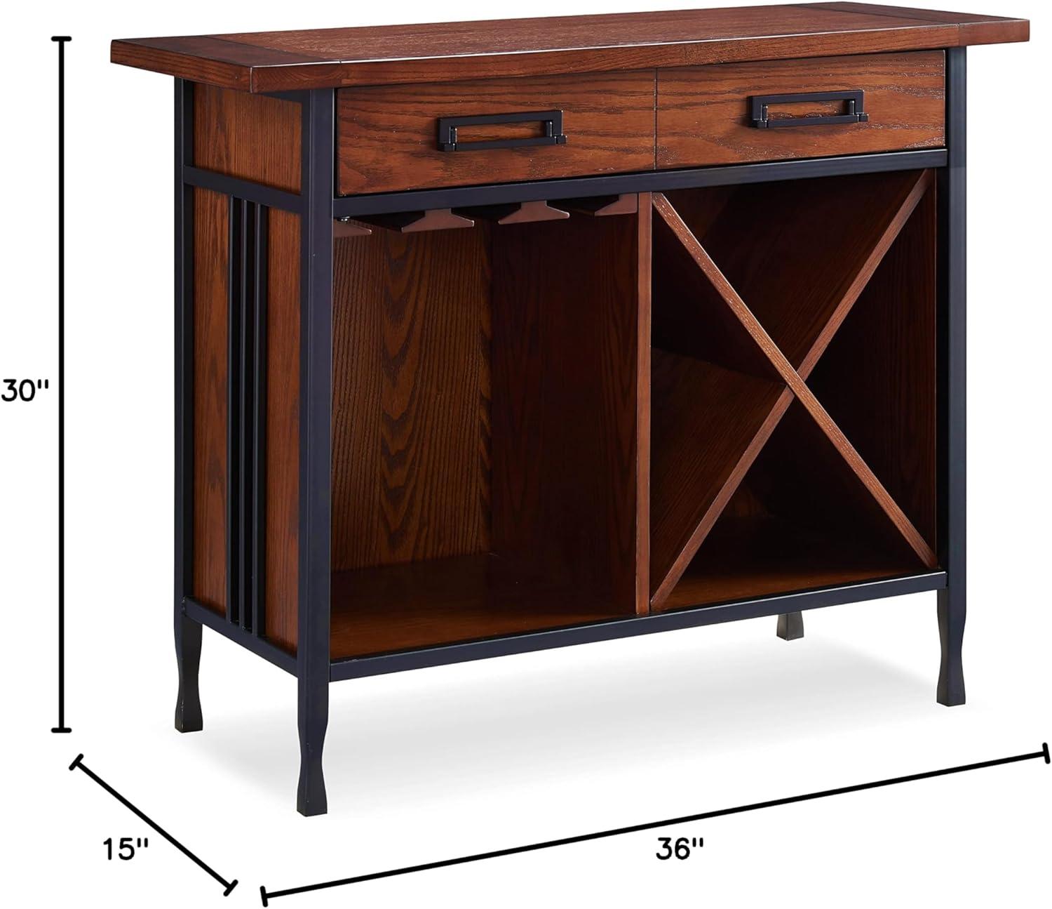 imageLeick Home 9061SL Mission Wine Stand with Glass and Bottle Storage Two Drawer for Buffet Dining Room Living Room Kitchen Slate Black FinishMission Oak