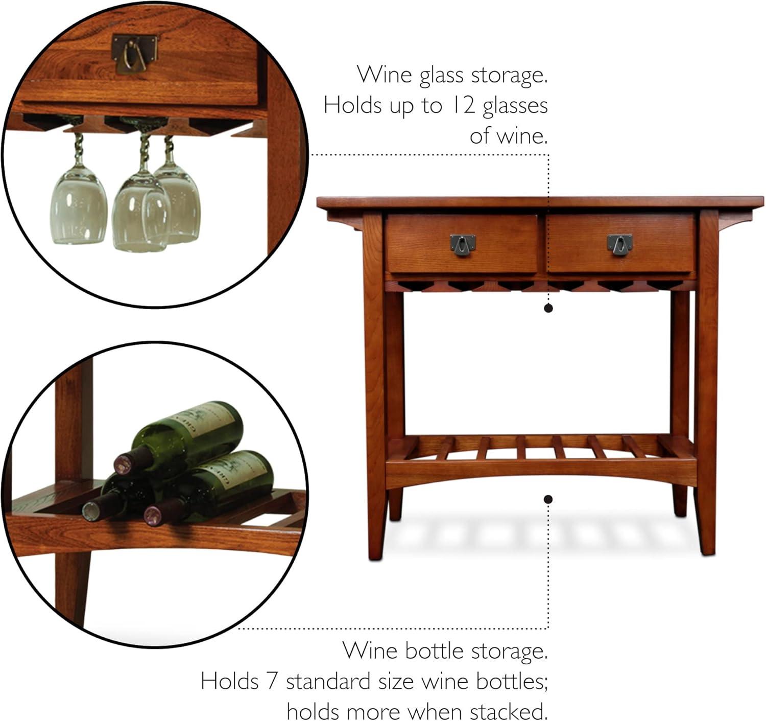 imageLeick Home 9061SL Mission Wine Stand with Glass and Bottle Storage Two Drawer for Buffet Dining Room Living Room Kitchen Slate Black FinishRusset