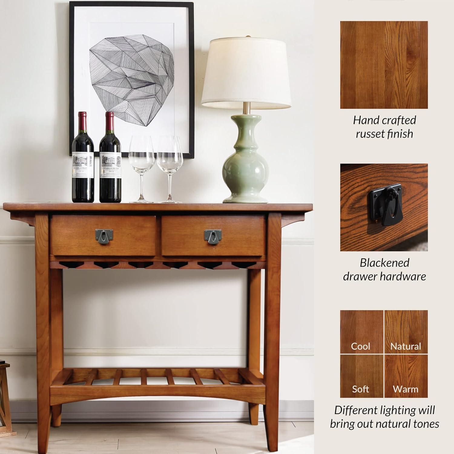 imageLeick Home 9061SL Mission Wine Stand with Glass and Bottle Storage Two Drawer for Buffet Dining Room Living Room Kitchen Slate Black FinishRusset