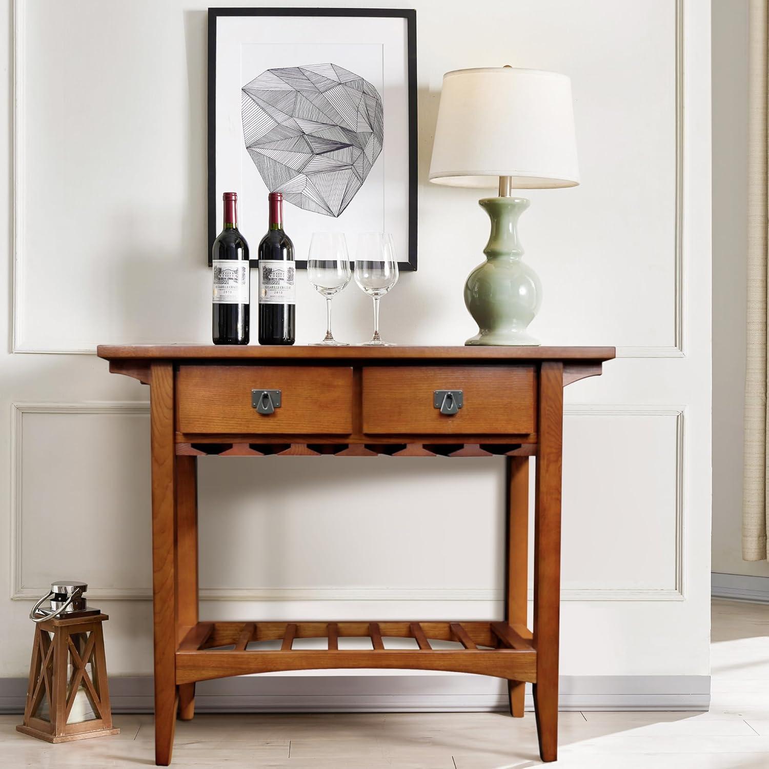 imageLeick Home 9061SL Mission Wine Stand with Glass and Bottle Storage Two Drawer for Buffet Dining Room Living Room Kitchen Slate Black FinishRusset