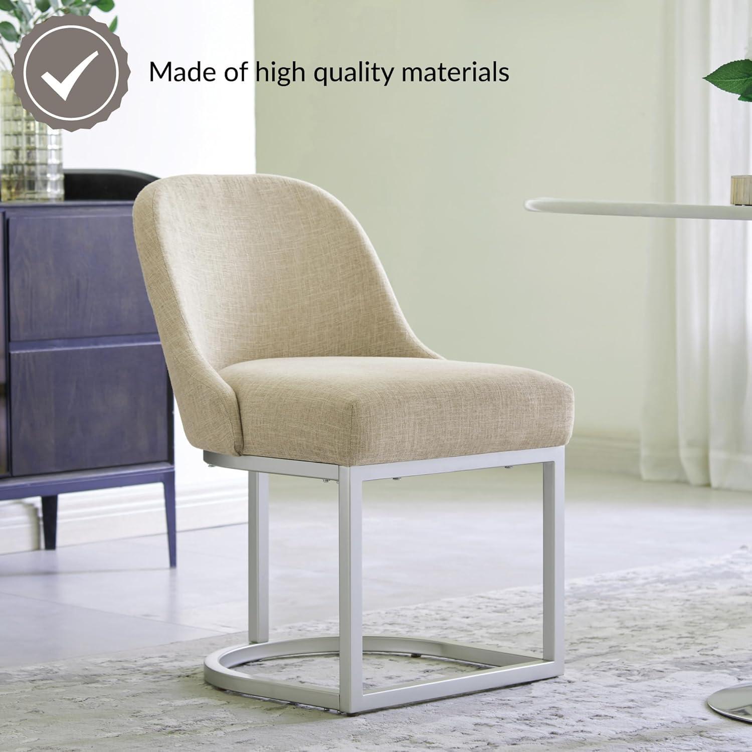 imageLeick Home Barrelback Chair Set of 2 for Dining Room Modern Oatmeal Linen Seat and Pewter Metal Base 2Pack
