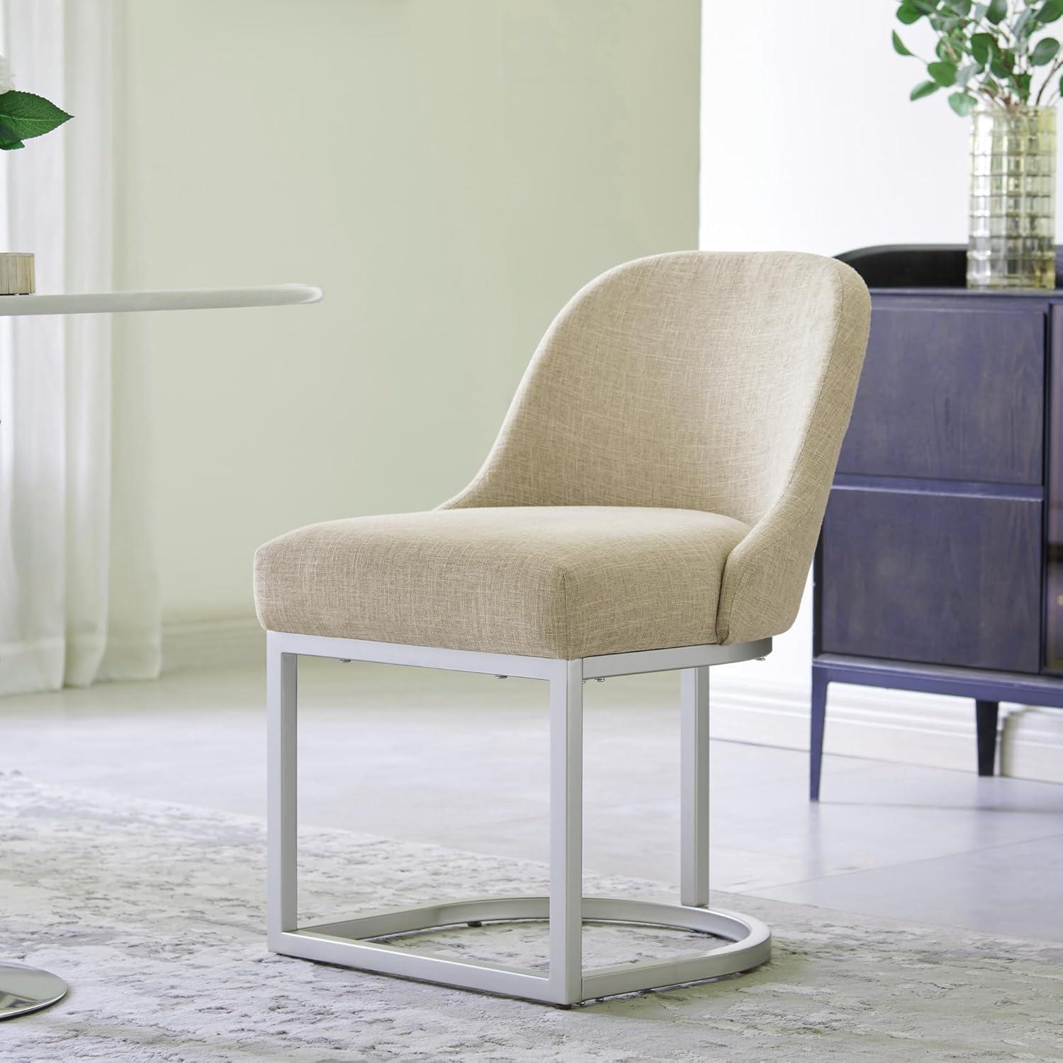 imageLeick Home Barrelback Chair Set of 2 for Dining Room Modern Oatmeal Linen Seat and Pewter Metal Base 2Pack