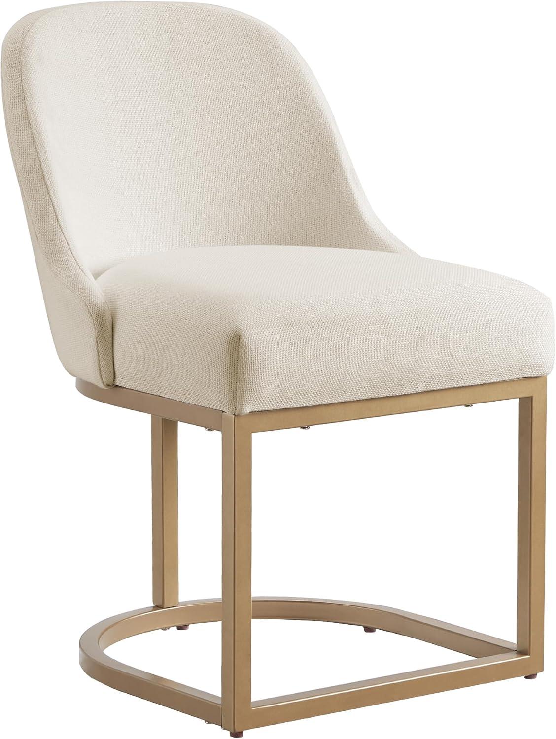 imageLeick Home Barrelback Chair with Metal Base Set of 2 for Dining Room Modern White Linen Seat 2Pack