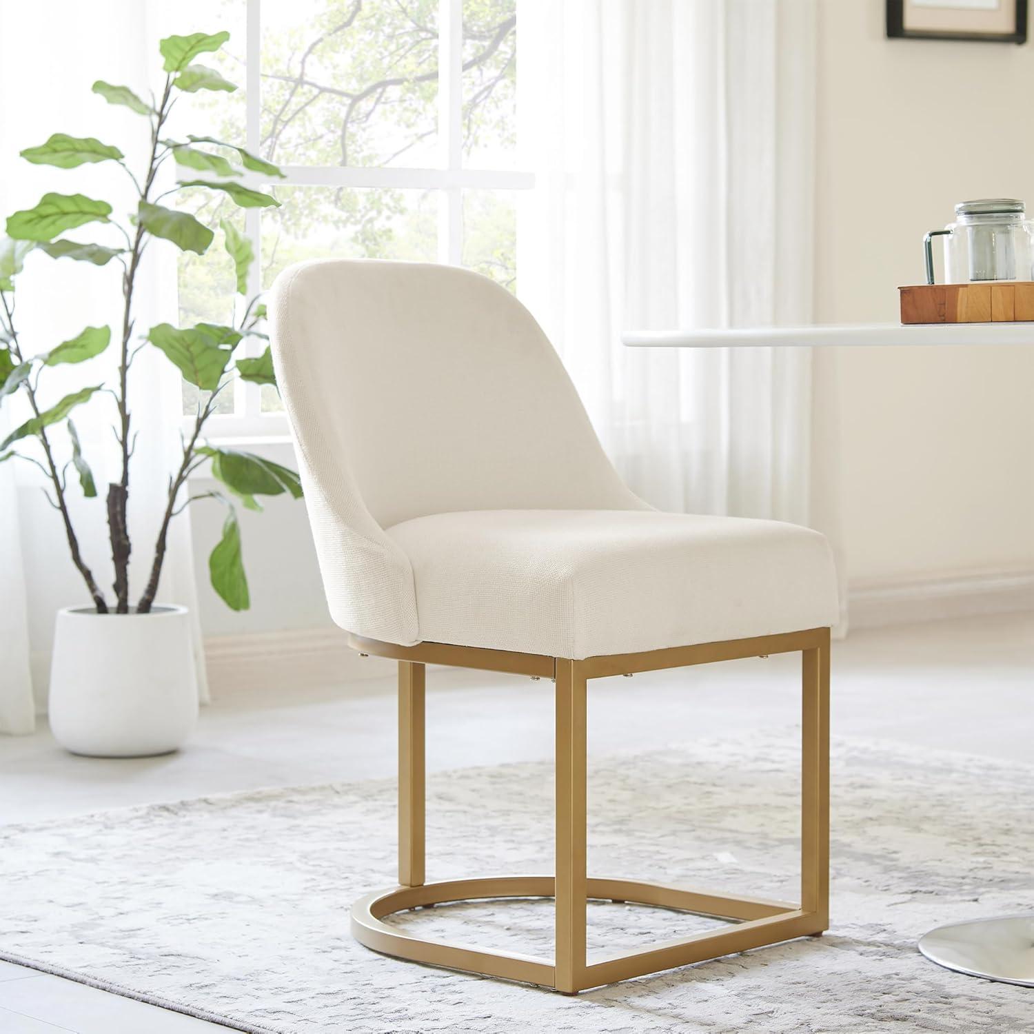 imageLeick Home Barrelback Chair with Metal Base Set of 2 for Dining Room Modern White Linen Seat 2Pack