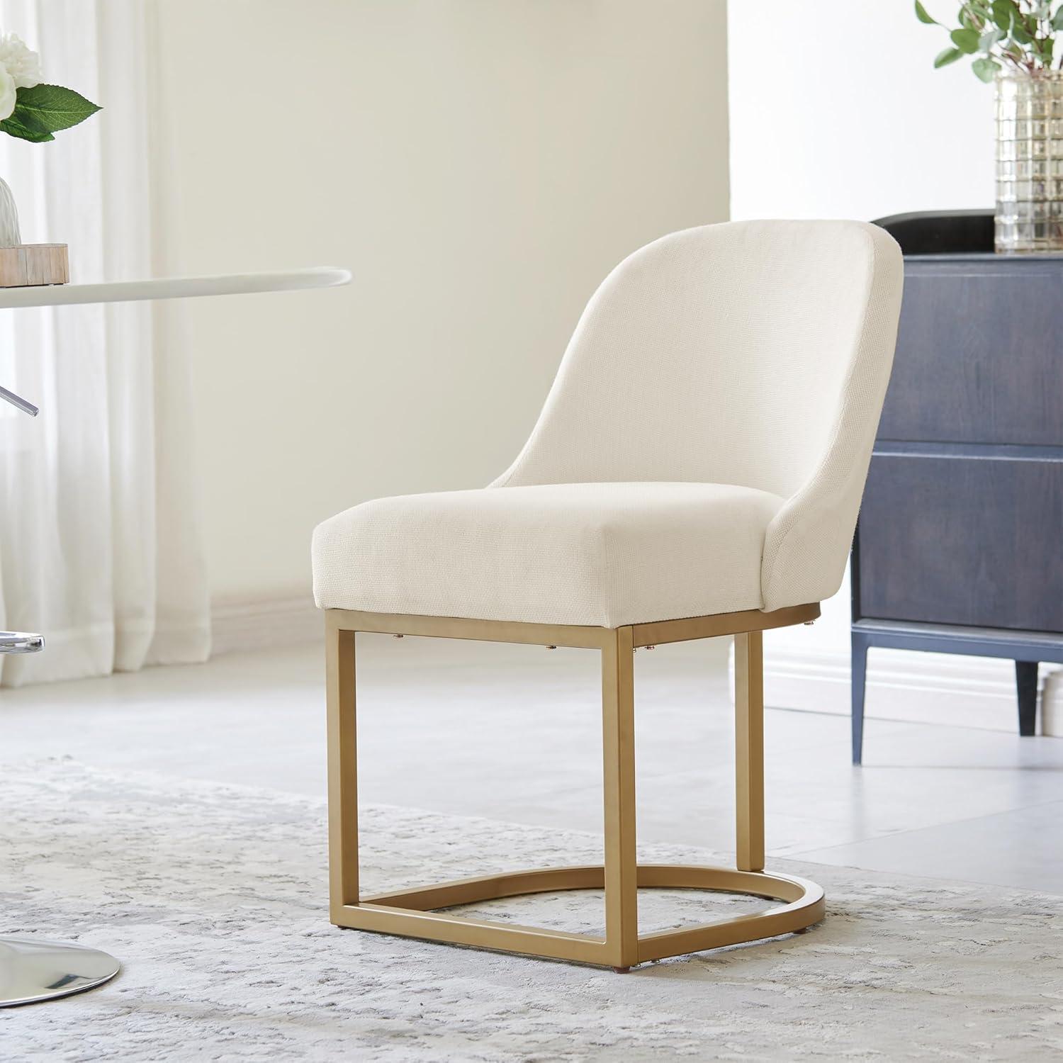 imageLeick Home Barrelback Chair with Metal Base Set of 2 for Dining Room Modern White Linen Seat 2Pack