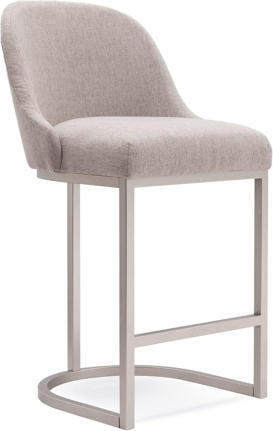 imageLeick Home Barrelback Counter Stool Set of 2 Counter Height Upholstered Beige Linen Cushion Silver Metal Base Easy Assembly 2075 in L x 2325 in W x 385 in H Item 214528