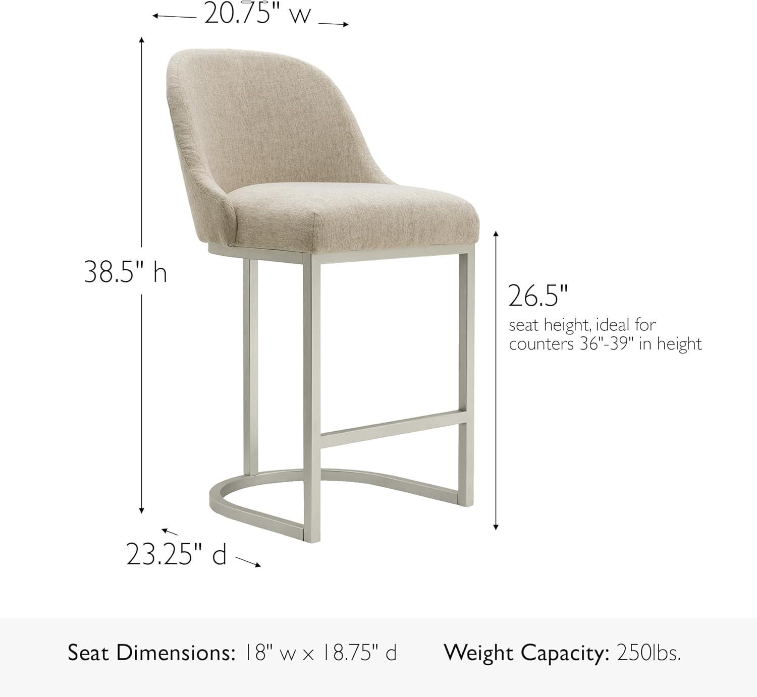 imageLeick Home Barrelback Counter Stool Set of 2 Counter Height Upholstered Beige Linen Cushion Silver Metal Base Easy Assembly 2075 in L x 2325 in W x 385 in H Item 214528