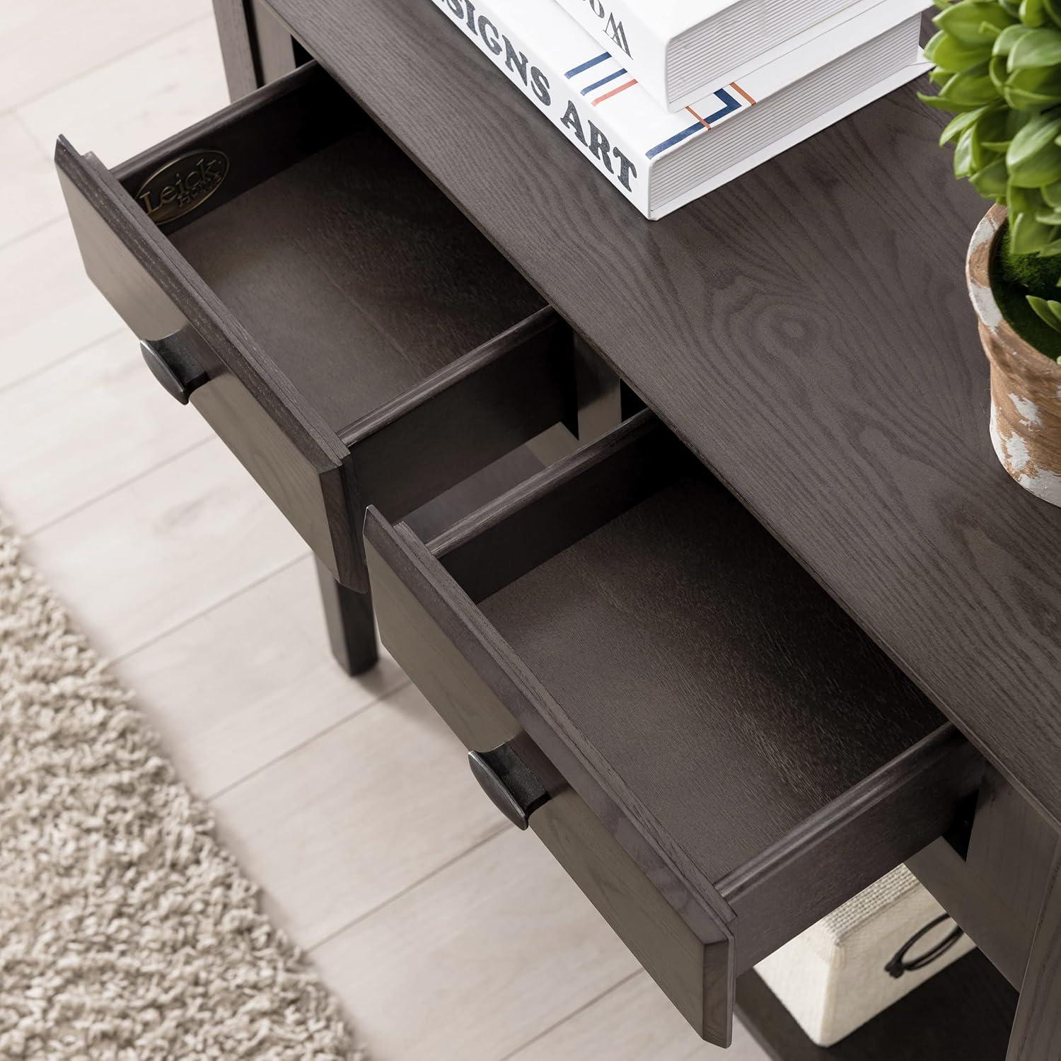 imageLeick Home Boa Console Table Solid Wood Bottom Display Shelf Narrow Depth EasyAssembly For Living RoomHallway Chocolate Cherry 380 in W x 140 in D x 300 in H 10332Smoke Gray Matte Black