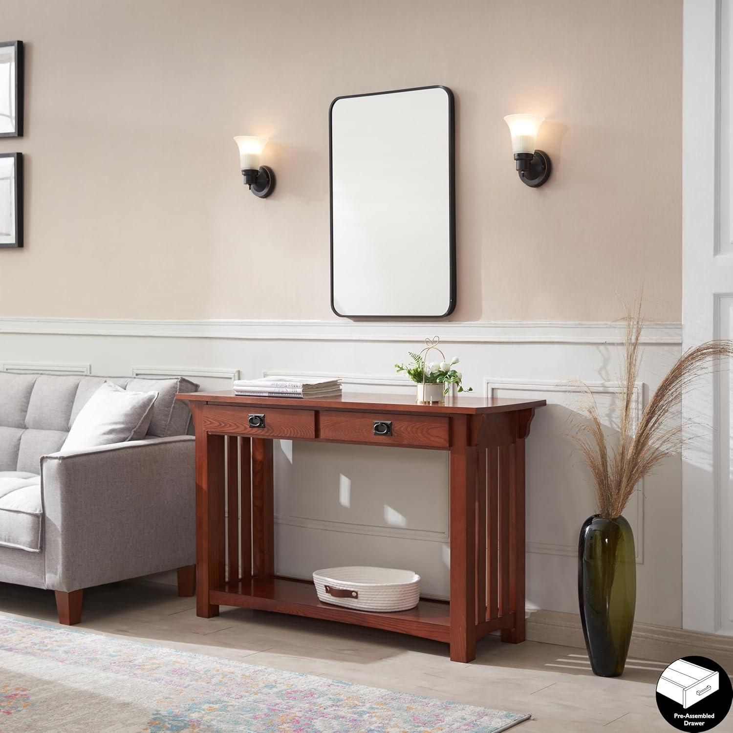 imageLeick Home Boa Console Table Solid Wood Bottom Display Shelf Narrow Depth EasyAssembly For Living RoomHallway Chocolate Cherry 380 in W x 140 in D x 300 in H 10332Medium Oak Blackened