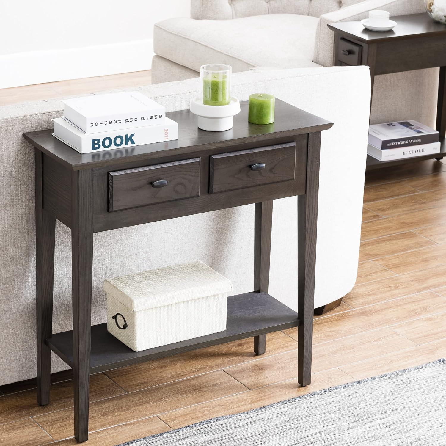 imageLeick Home Boa Console Table Solid Wood Bottom Display Shelf Narrow Depth EasyAssembly For Living RoomHallway Chocolate Cherry 380 in W x 140 in D x 300 in H 10332Smoke Gray Matte Black