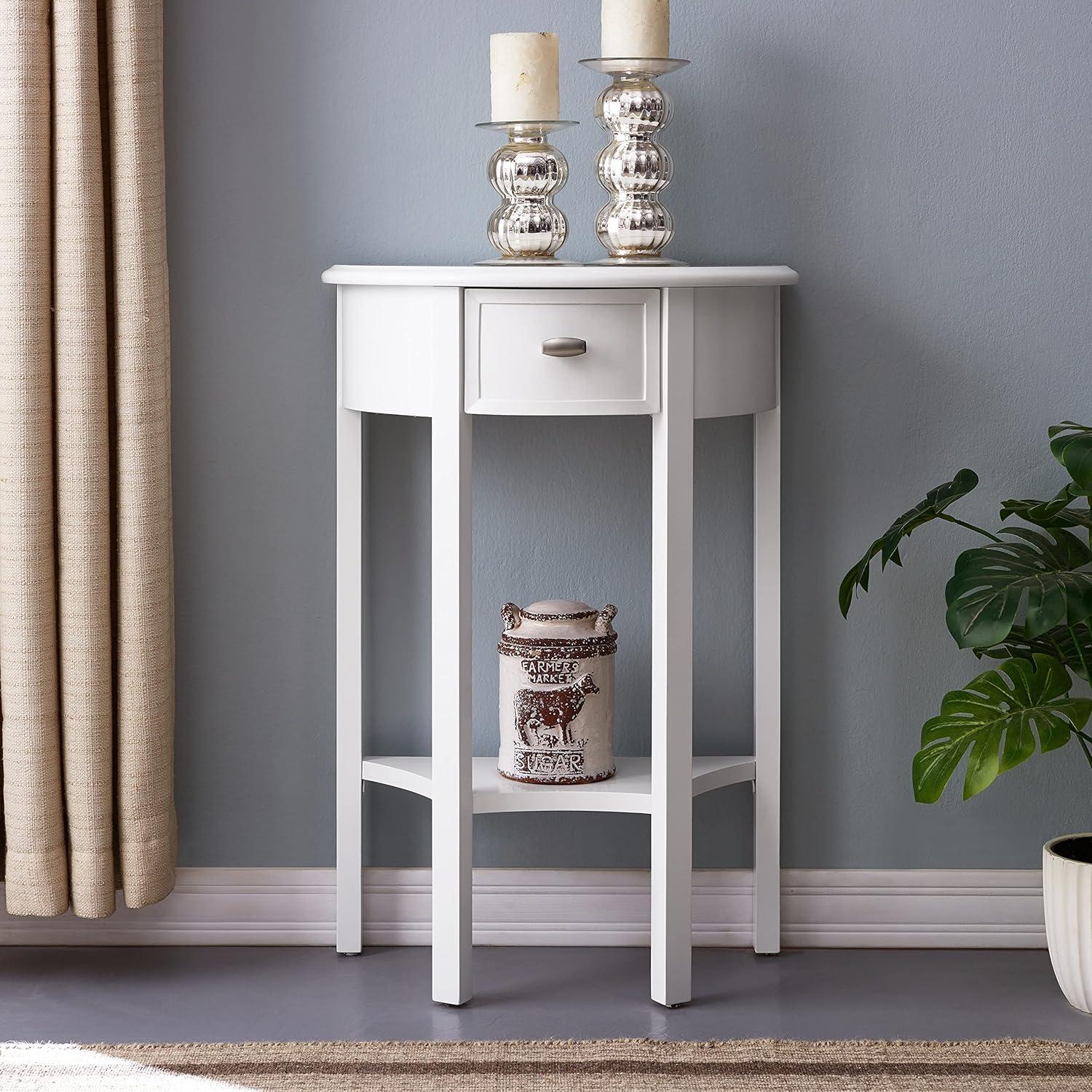 imageLeick Home Boa Console Table Solid Wood Bottom Display Shelf Narrow Depth EasyAssembly For Living RoomHallway Chocolate Cherry 380 in W x 140 in D x 300 in H 10332Cottage White