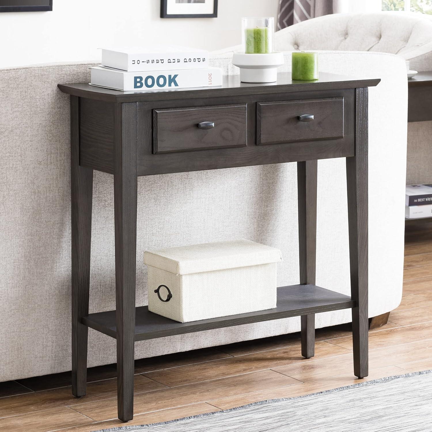 imageLeick Home Boa Console Table Solid Wood Bottom Display Shelf Narrow Depth EasyAssembly For Living RoomHallway Chocolate Cherry 380 in W x 140 in D x 300 in H 10332Smoke Gray Matte Black