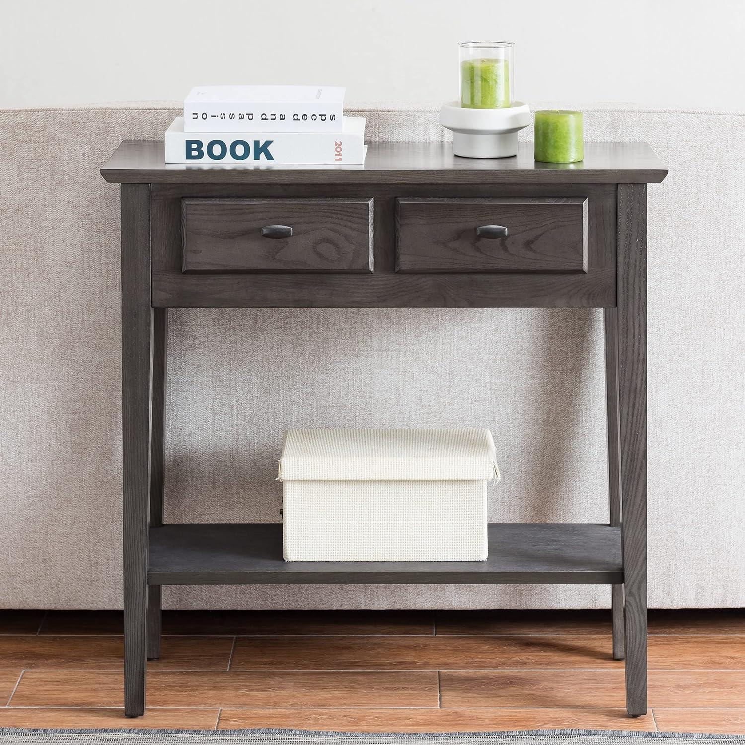 imageLeick Home Boa Console Table Solid Wood Bottom Display Shelf Narrow Depth EasyAssembly For Living RoomHallway Chocolate Cherry 380 in W x 140 in D x 300 in H 10332Smoke Gray Matte Black