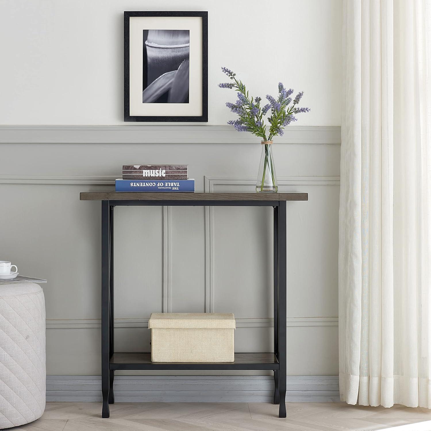 imageLeick Home Boa Console Table Solid Wood Bottom Display Shelf Narrow Depth EasyAssembly For Living RoomHallway Chocolate Cherry 380 in W x 140 in D x 300 in H 10332Smoke Gray Matte Black