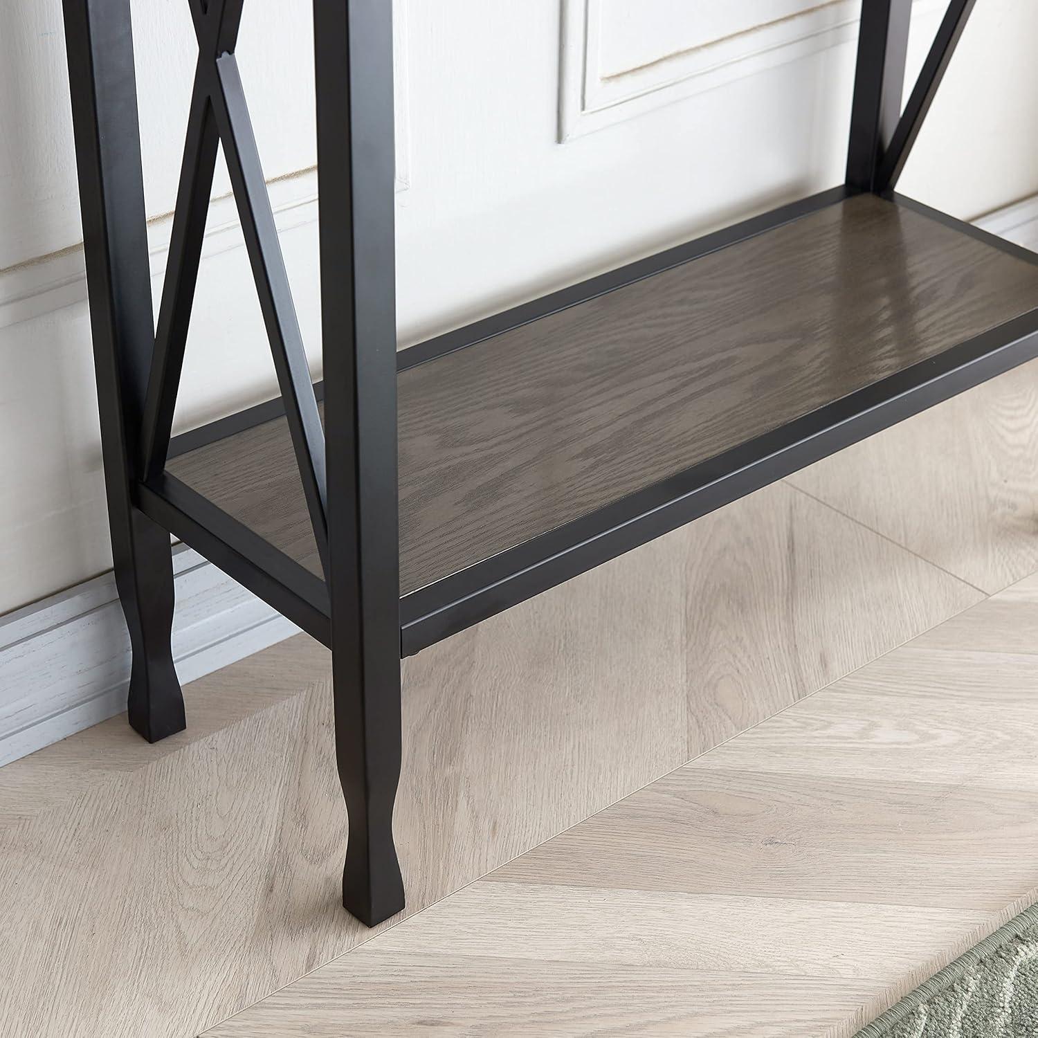 imageLeick Home Boa Console Table Solid Wood Bottom Display Shelf Narrow Depth EasyAssembly For Living RoomHallway Chocolate Cherry 380 in W x 140 in D x 300 in H 10332Smoke Gray Matte Black
