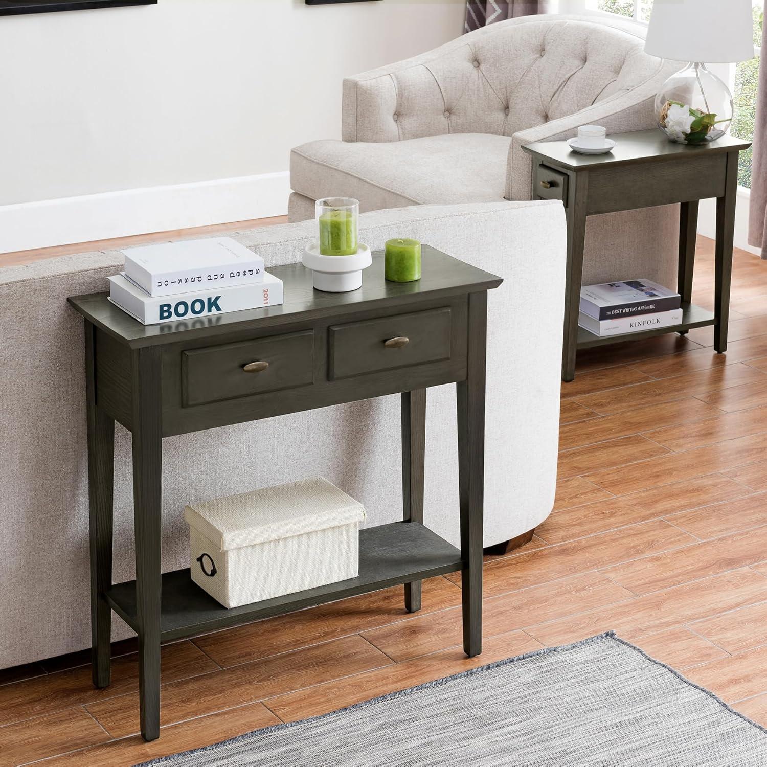 imageLeick Home Boa Console Table Solid Wood Bottom Display Shelf Narrow Depth EasyAssembly For Living RoomHallway Chocolate Cherry 380 in W x 140 in D x 300 in H 10332Smoke Gray Matte Black