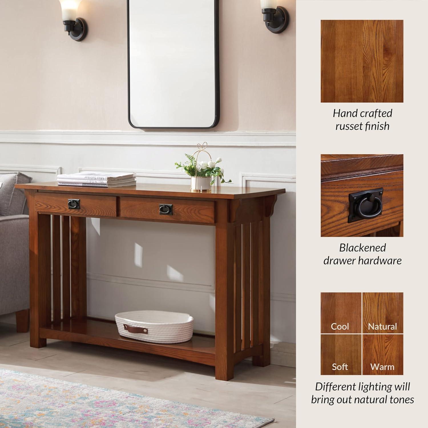 imageLeick Home Boa Console Table Solid Wood Bottom Display Shelf Narrow Depth EasyAssembly For Living RoomHallway Chocolate Cherry 380 in W x 140 in D x 300 in H 10332Medium Oak Blackened
