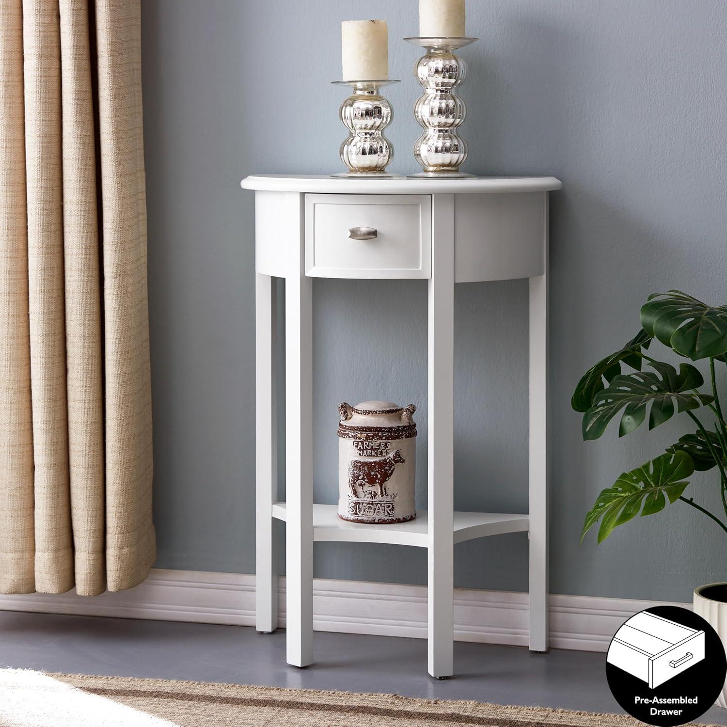imageLeick Home Boa Console Table Solid Wood Bottom Display Shelf Narrow Depth EasyAssembly For Living RoomHallway Chocolate Cherry 380 in W x 140 in D x 300 in H 10332Cottage White