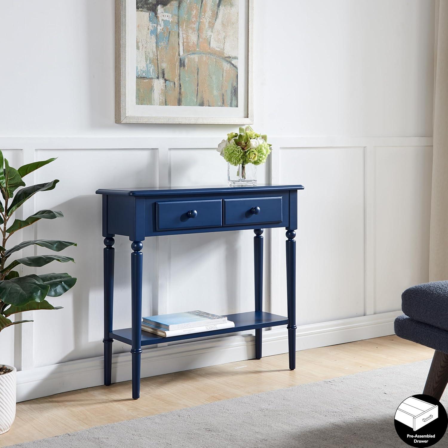imageLeick Home Coastal Console Table Solid Wood with Drawer and Shelf for Entryways Hallways and Living Rooms Pecan Brown 20027PCNavy