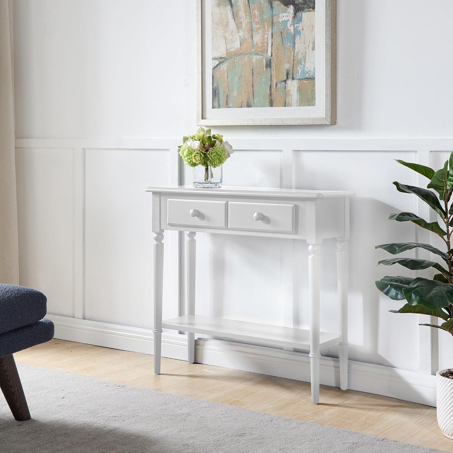 imageLeick Home Coastal Console Table Solid Wood with Drawer and Shelf for Entryways Hallways and Living Rooms Pecan Brown 20027PCOrchid White