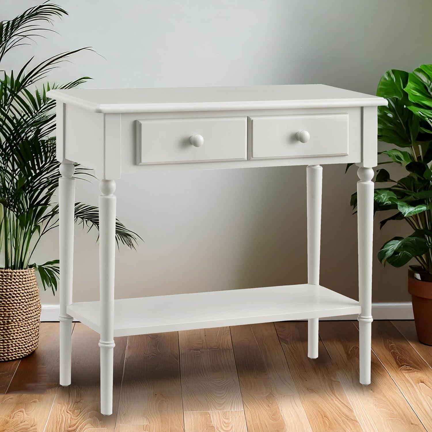 imageLeick Home Coastal Console Table Solid Wood with Drawer and Shelf for Entryways Hallways and Living Rooms Pecan Brown 20027PCOrchid White