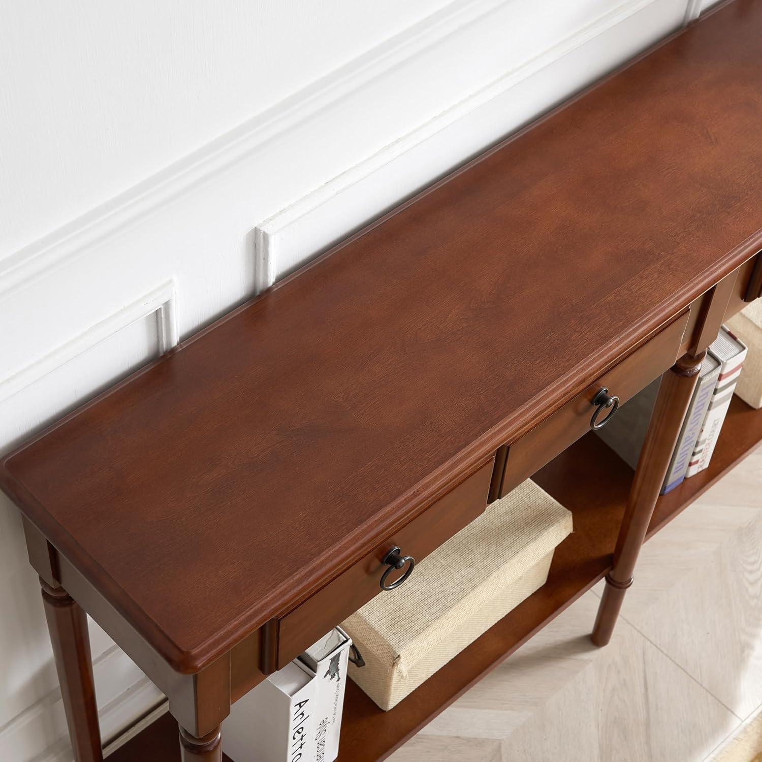 imageLeick Home Coastal Console Table Solid Wood with Drawer and Shelf for Entryways Hallways and Living Rooms Pecan Brown 20027PCPecan