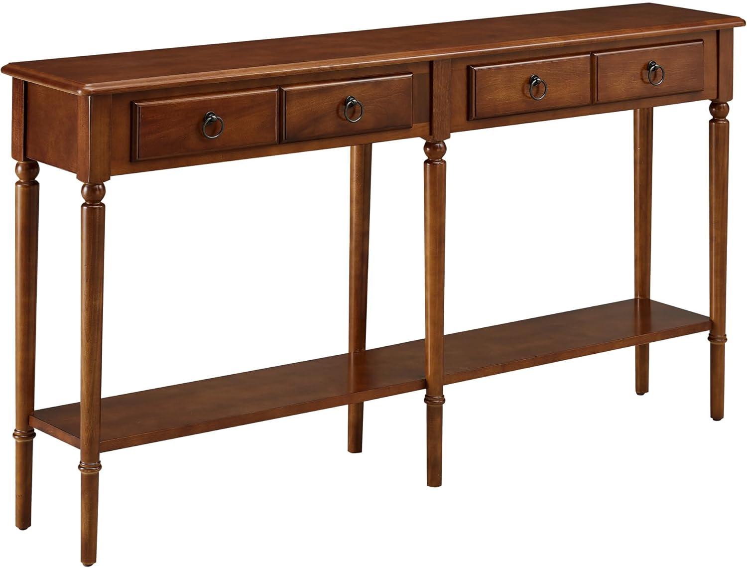 imageLeick Home Coastal Console Table Solid Wood with Drawer and Shelf for Entryways Hallways and Living Rooms Pecan Brown 20027PCPecan