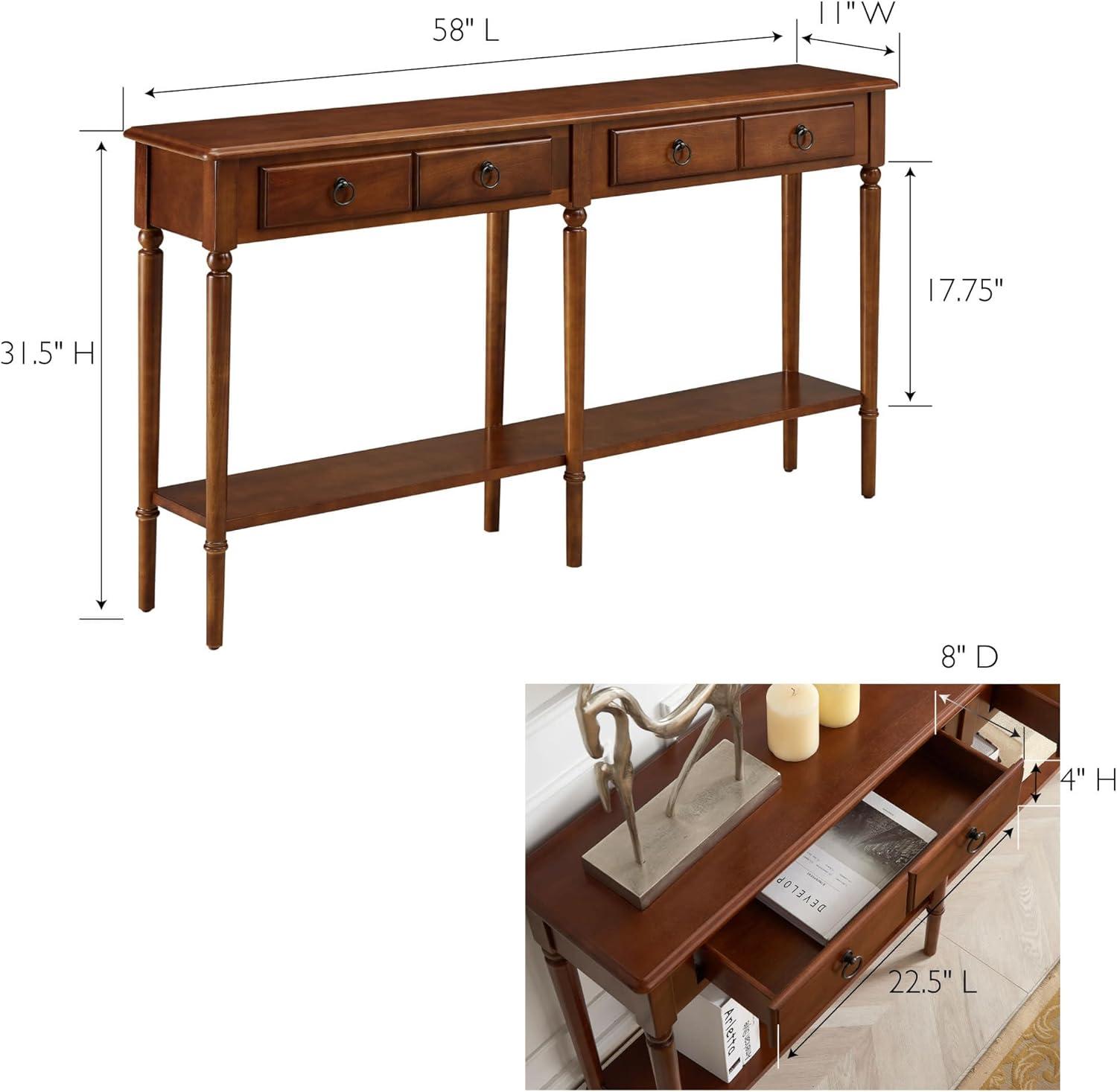 imageLeick Home Coastal Console Table Solid Wood with Drawer and Shelf for Entryways Hallways and Living Rooms Pecan Brown 20027PCPecan