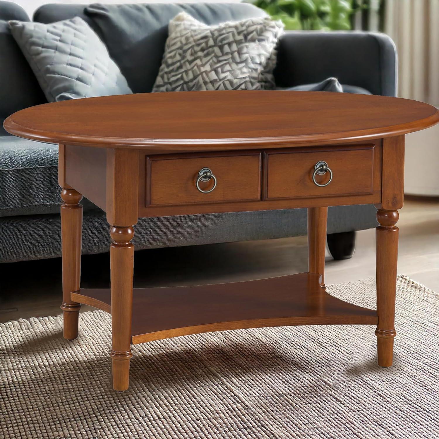imageLeick Home Coastal Console Table Solid Wood with Drawer and Shelf for Entryways Hallways and Living Rooms Pecan Brown 20027PCPecan