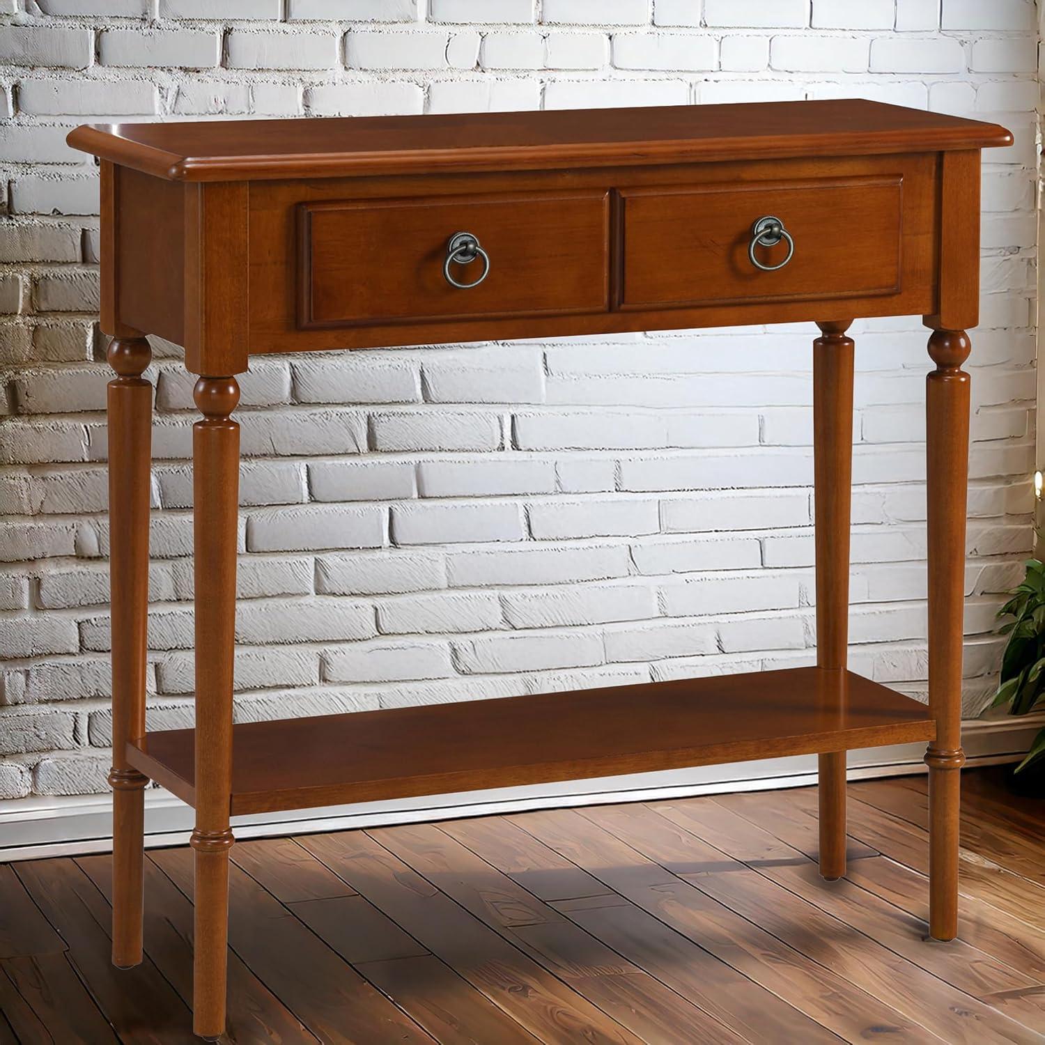 imageLeick Home Coastal Console Table Solid Wood with Drawer and Shelf for Entryways Hallways and Living Rooms Pecan Brown 20027PCPecan