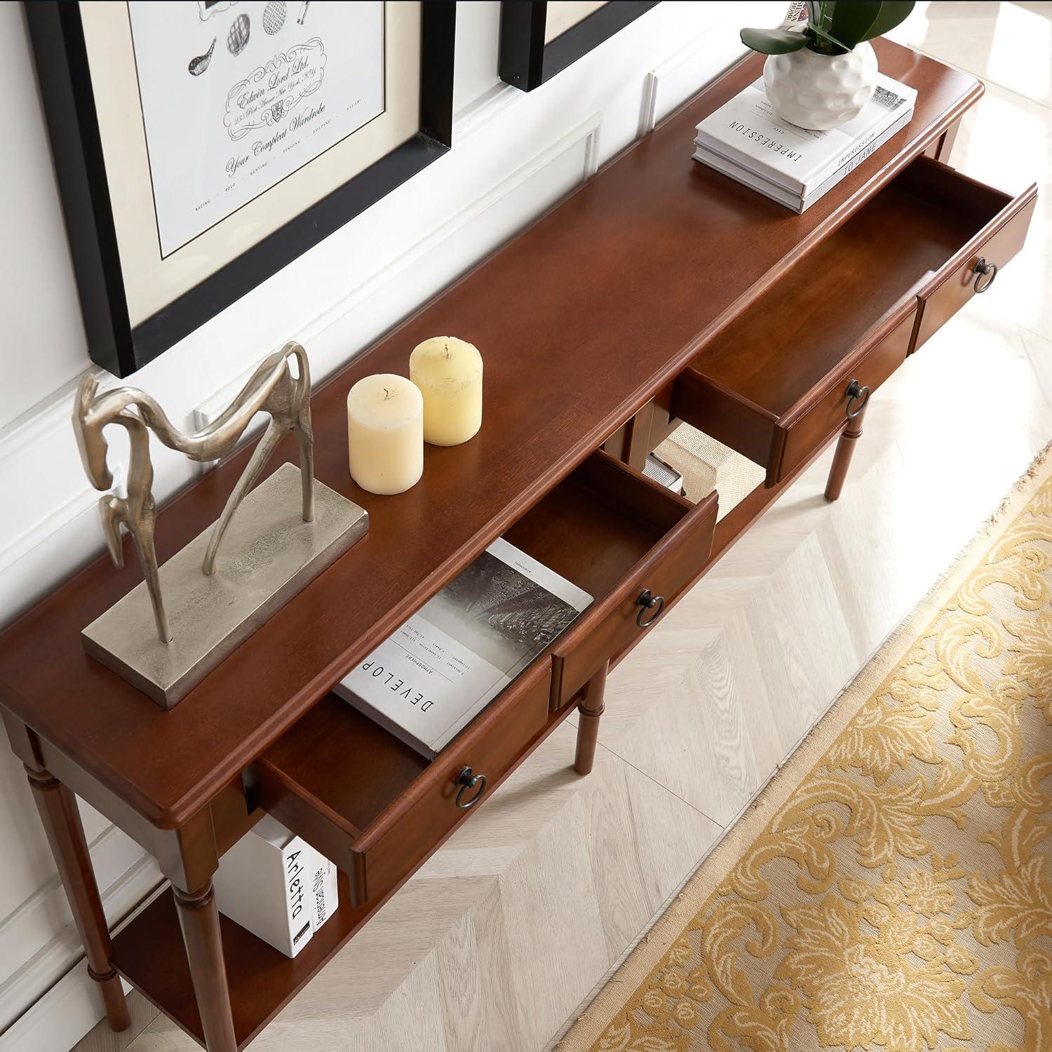 imageLeick Home Coastal Console Table Solid Wood with Drawer and Shelf for Entryways Hallways and Living Rooms Pecan Brown 20027PCPecan