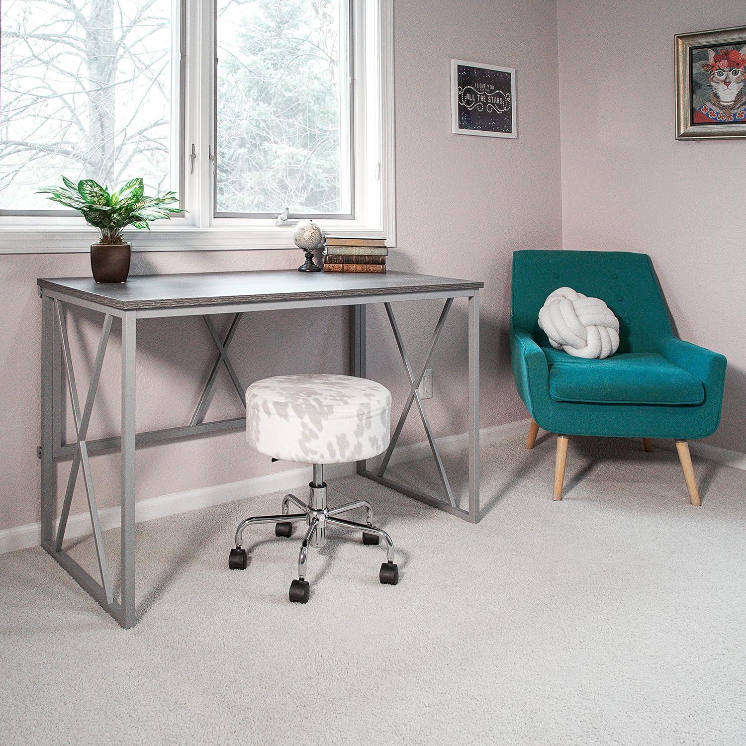 imageLeick Home Collapsible X Writing Computer Desk Space Saving for Bedroom Home Office Small Spaces Fully Assembled in Weathered WoodSatin Nickel 70002WWNK