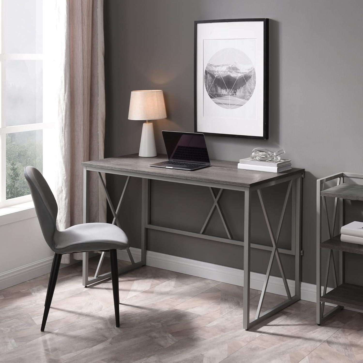 imageLeick Home Collapsible X Writing Computer Desk Space Saving for Bedroom Home Office Small Spaces Fully Assembled in Weathered WoodSatin Nickel 70002WWNK