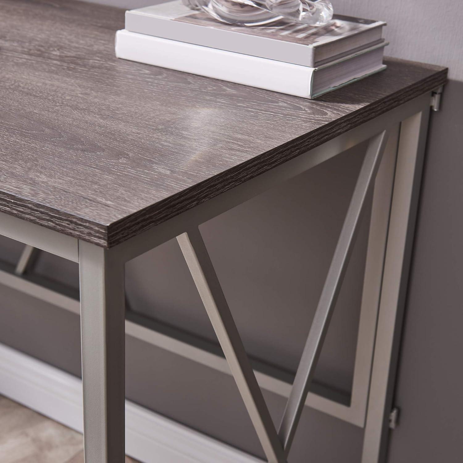 imageLeick Home Collapsible X Writing Computer Desk Space Saving for Bedroom Home Office Small Spaces Fully Assembled in Weathered WoodSatin Nickel 70002WWNK
