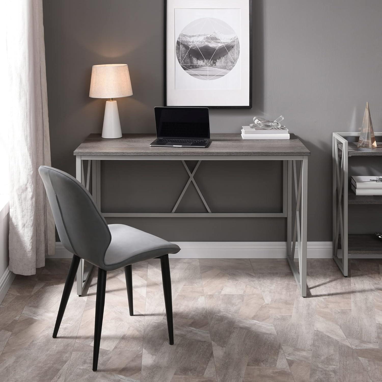 imageLeick Home Collapsible X Writing Computer Desk Space Saving for Bedroom Home Office Small Spaces Fully Assembled in Weathered WoodSatin Nickel 70002WWNK