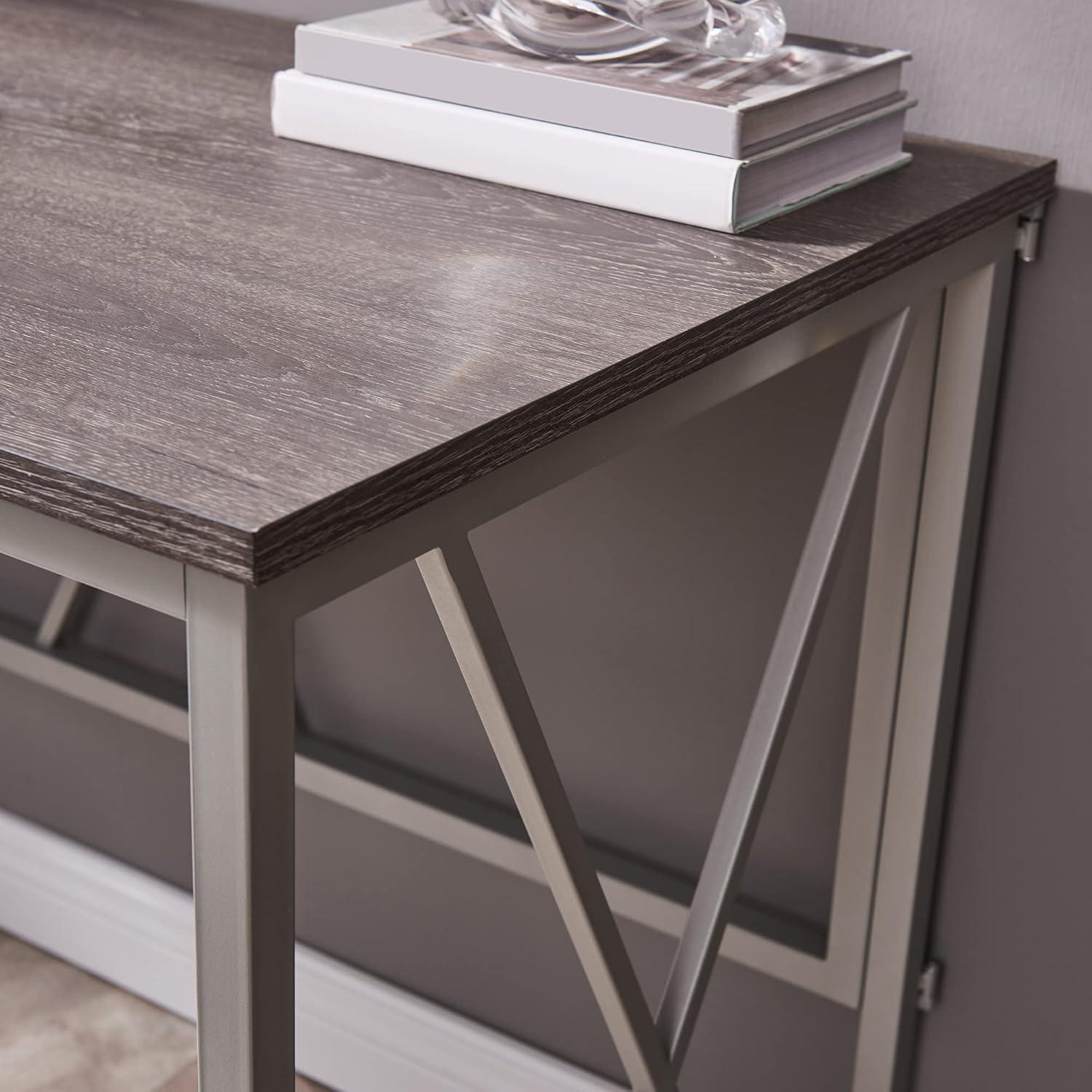 imageLeick Home Collapsible X Writing Computer Desk Space Saving for Bedroom Home Office Small Spaces Fully Assembled in Weathered WoodSatin Nickel 70002WWNK