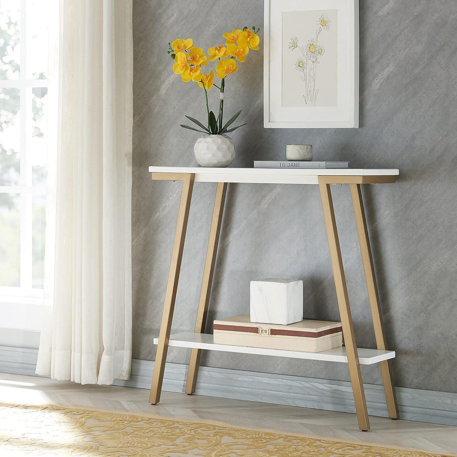 imageLeick Home Empiria Console Table Wood with Metal Frame 2 Shelves for Entryways Hallways and Living Rooms White and Gold 11431WTWhite