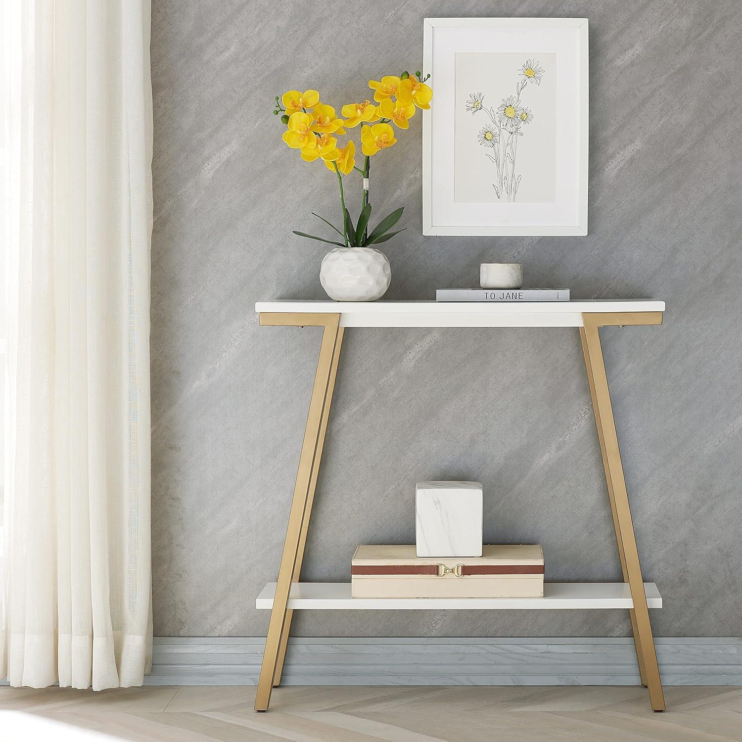 imageLeick Home Empiria Console Table Wood with Metal Frame 2 Shelves for Entryways Hallways and Living Rooms White and Gold 11431WTWhite