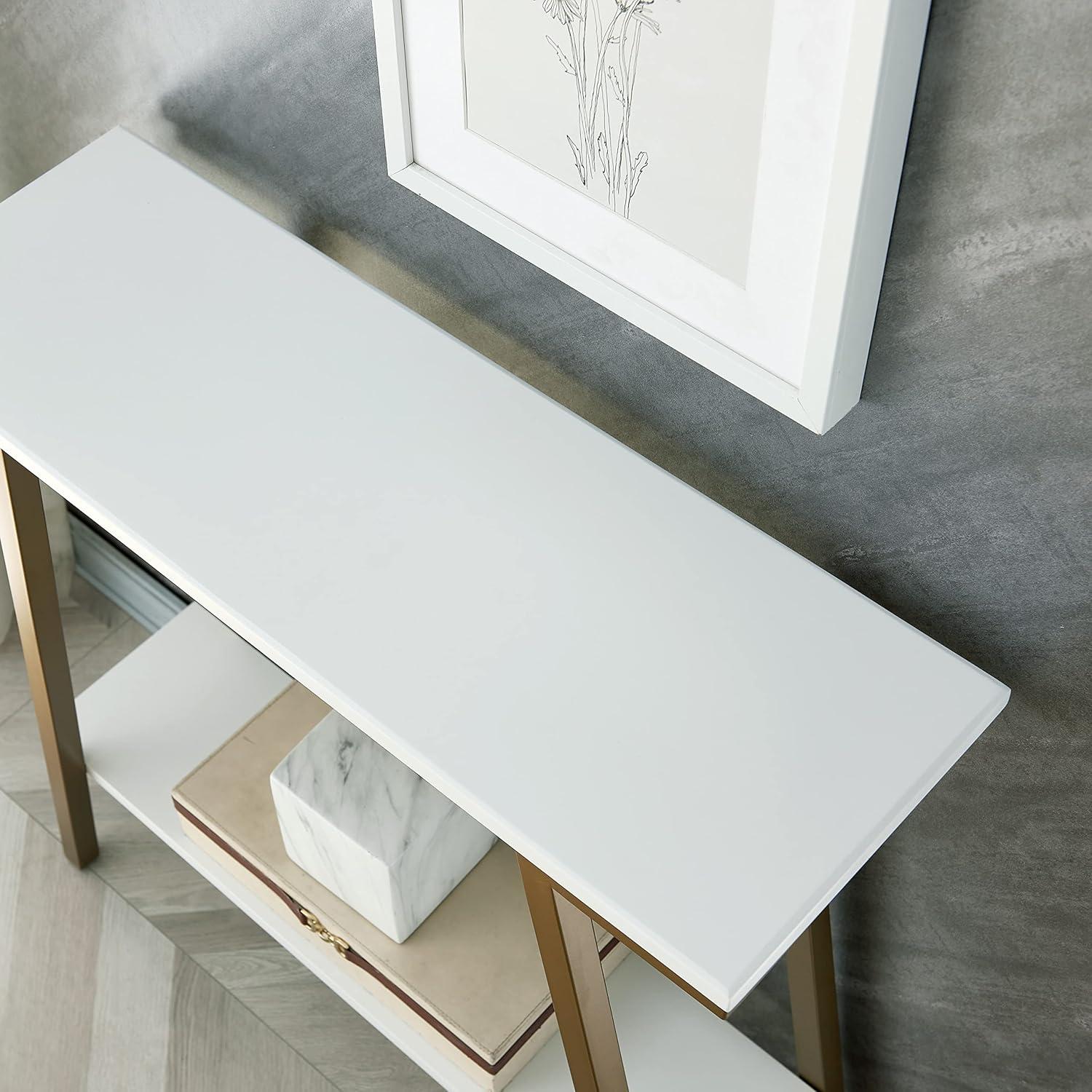 imageLeick Home Empiria Console Table Wood with Metal Frame 2 Shelves for Entryways Hallways and Living Rooms White and Gold 11431WTWhite
