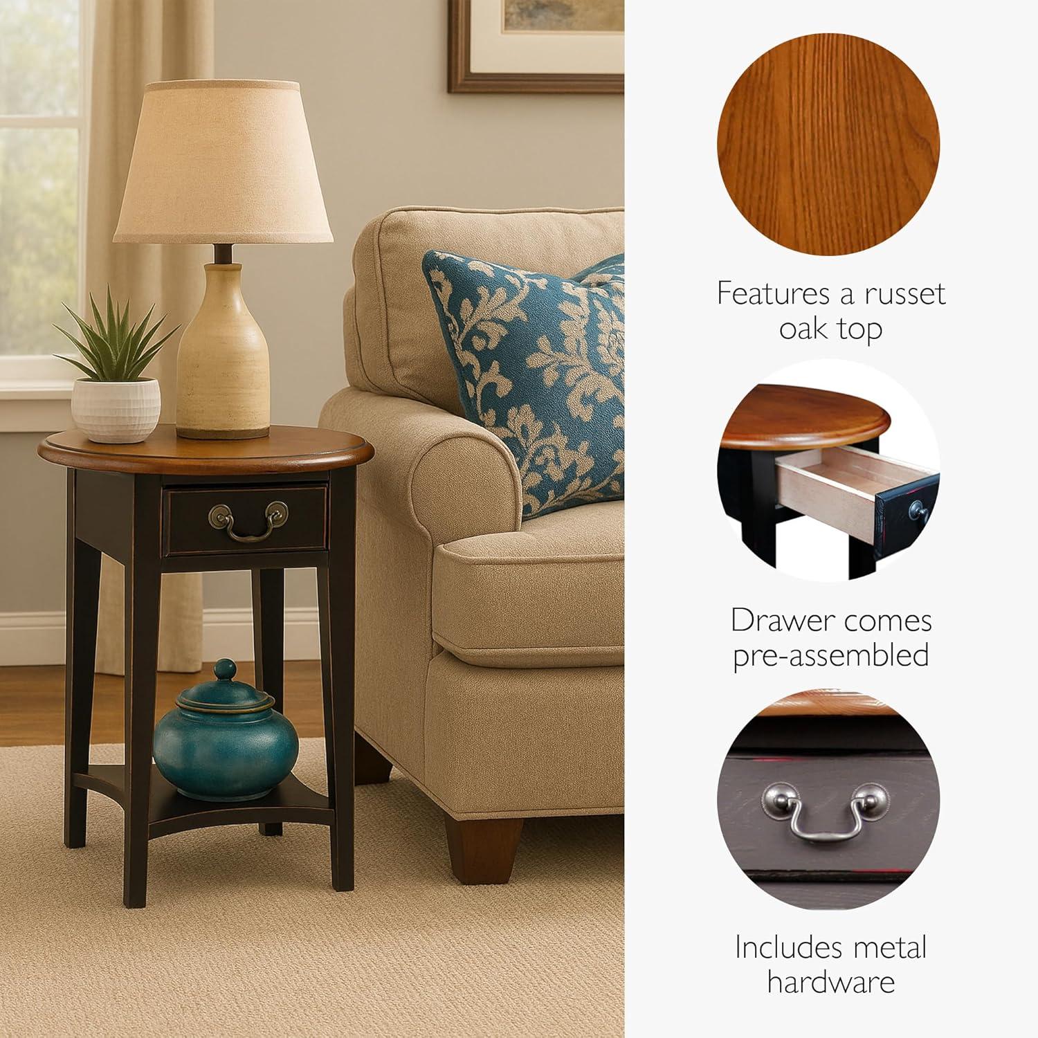 imageLeick Home Haven Ridge End Table Solid Wood 1 Storage Drawer Bottom Display Shelf Narrow EasyAssembly Medium Oak 240 in L x 100 in W x 240 in H 9017MEDSlate