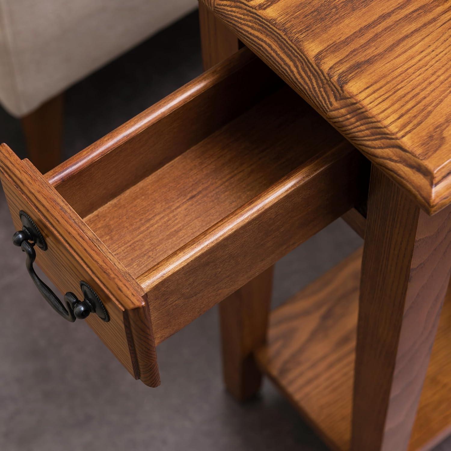 imageLeick Home Haven Ridge End Table Solid Wood 1 Storage Drawer Bottom Display Shelf Narrow EasyAssembly Medium Oak 240 in L x 100 in W x 240 in H 9017MEDMedium Oak Black