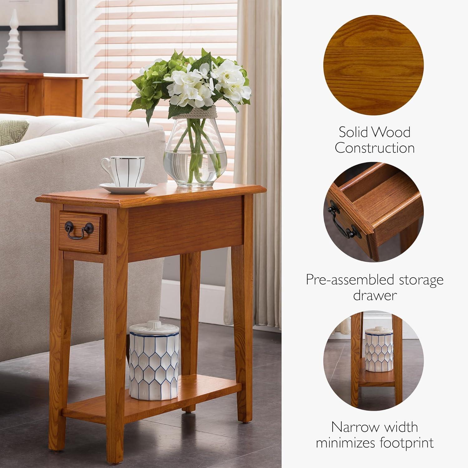 imageLeick Home Haven Ridge End Table Solid Wood 1 Storage Drawer Bottom Display Shelf Narrow EasyAssembly Medium Oak 240 in L x 100 in W x 240 in H 9017MEDMedium Oak Black