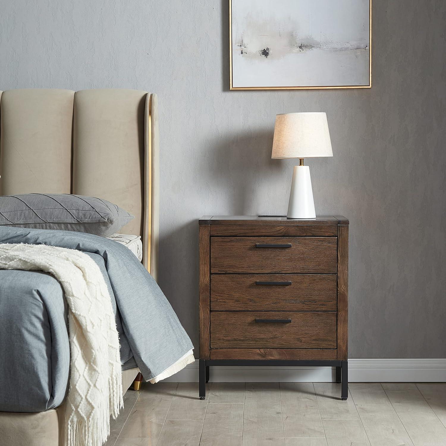 imageLeick Home Laurent Side Table Nightstand with USBC Charging Station Solid Wood Perfect for Bedrooms Living Rooms and Small Spaces 16D x 24W x 28H Chocolate Cherry BrownDistressed Riverstone