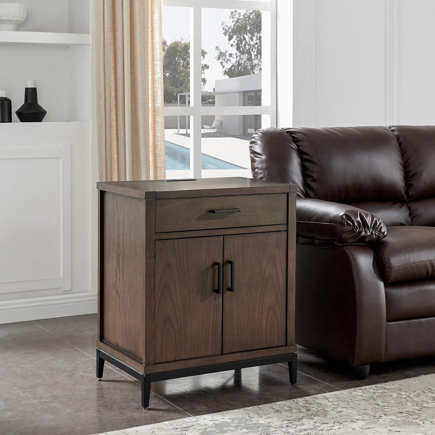 imageLeick Home Laurent Side Table Nightstand with USBC Charging Station Solid Wood Perfect for Bedrooms Living Rooms and Small Spaces 16D x 24W x 28H Chocolate Cherry BrownCoffee Bean