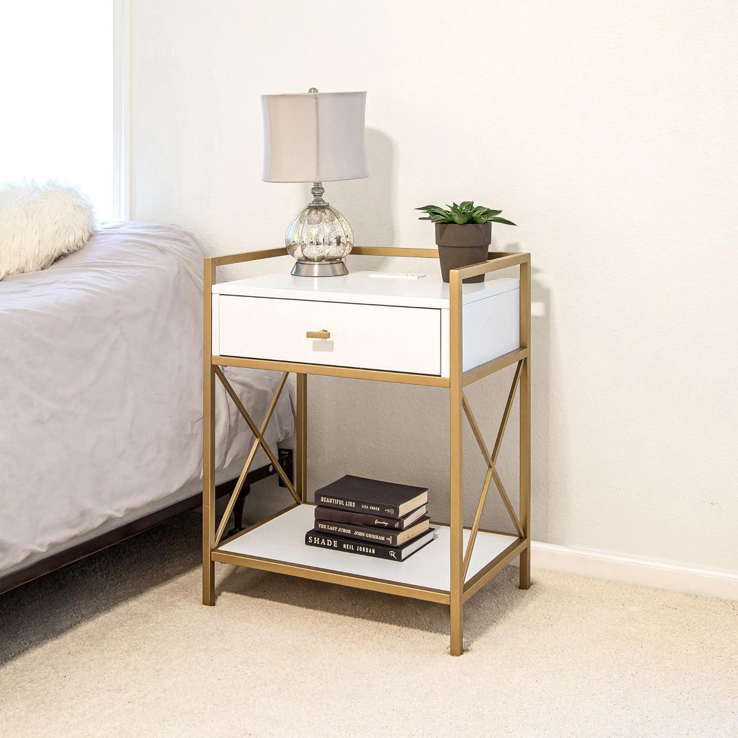 imageLeick Home Laurent Side Table Nightstand with USBC Charging Station Solid Wood Perfect for Bedrooms Living Rooms and Small Spaces 16D x 24W x 28H Chocolate Cherry BrownWhite